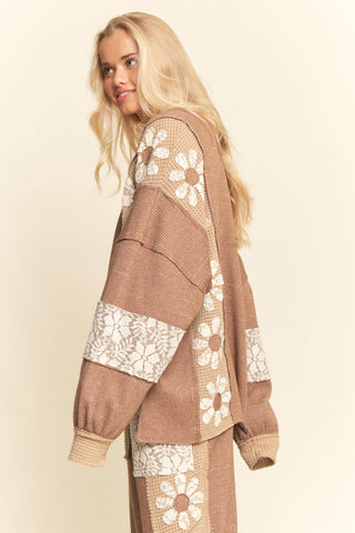 floral lace waffle knit top