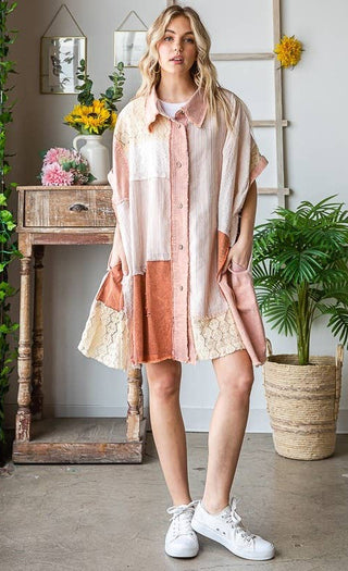 peach + clay mineral wash shirt dress