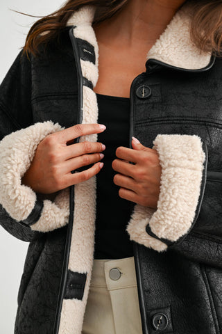 reversible sherpa + leather jacket