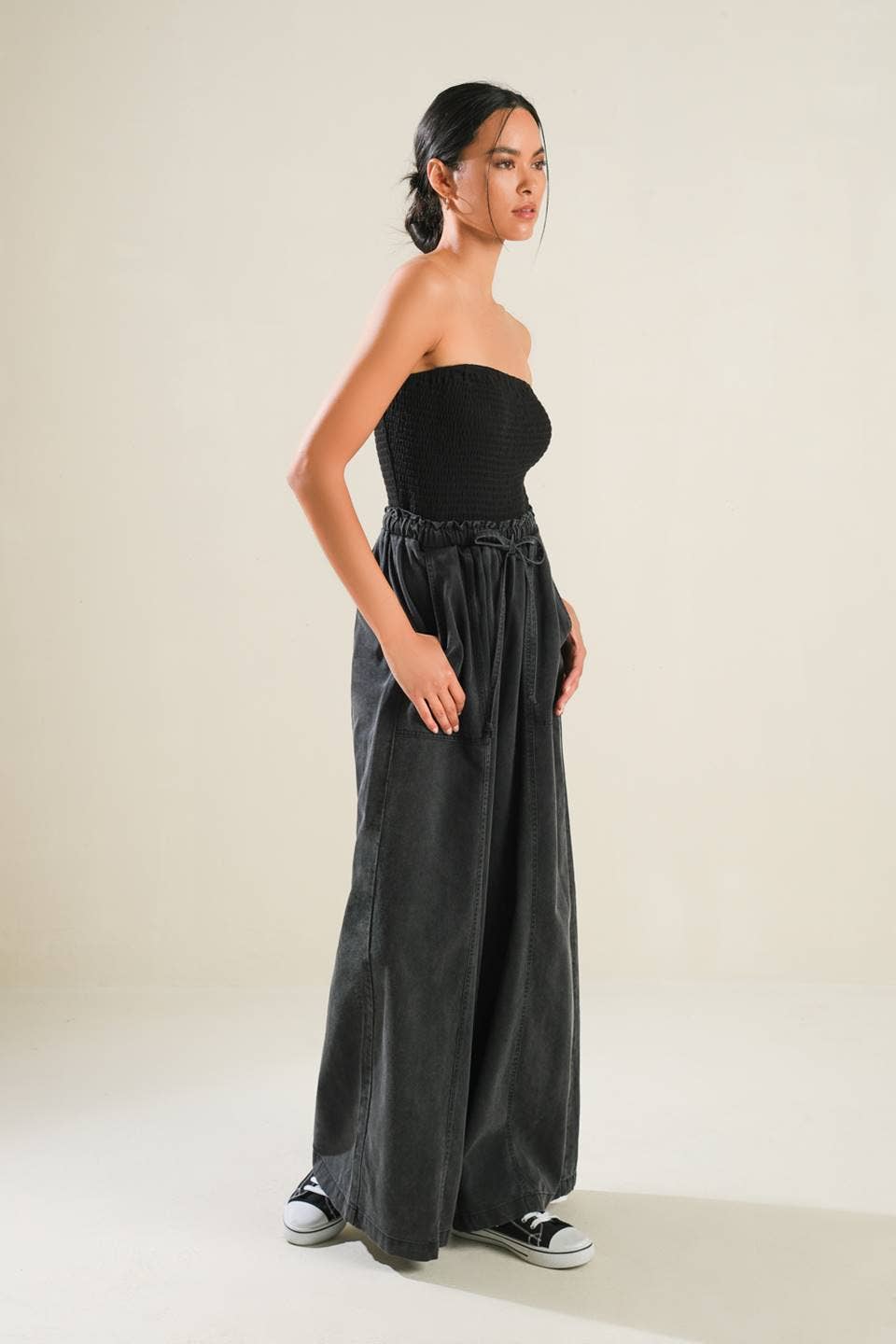 black tube top jumpsuit