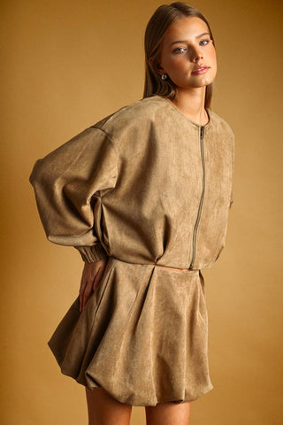 caramel suede bubble skirt