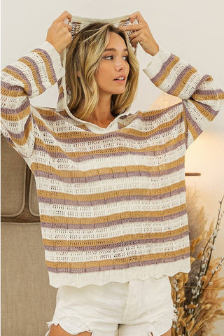 butterscotch striped lightweight knit hoodie