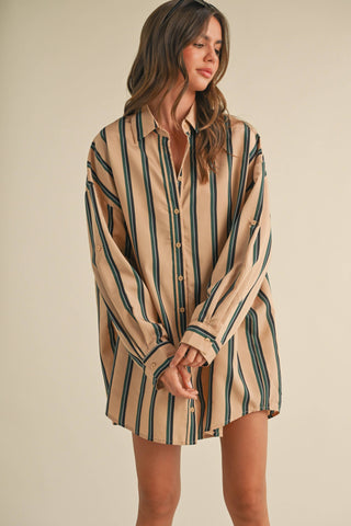 taupe button-down shirt dress