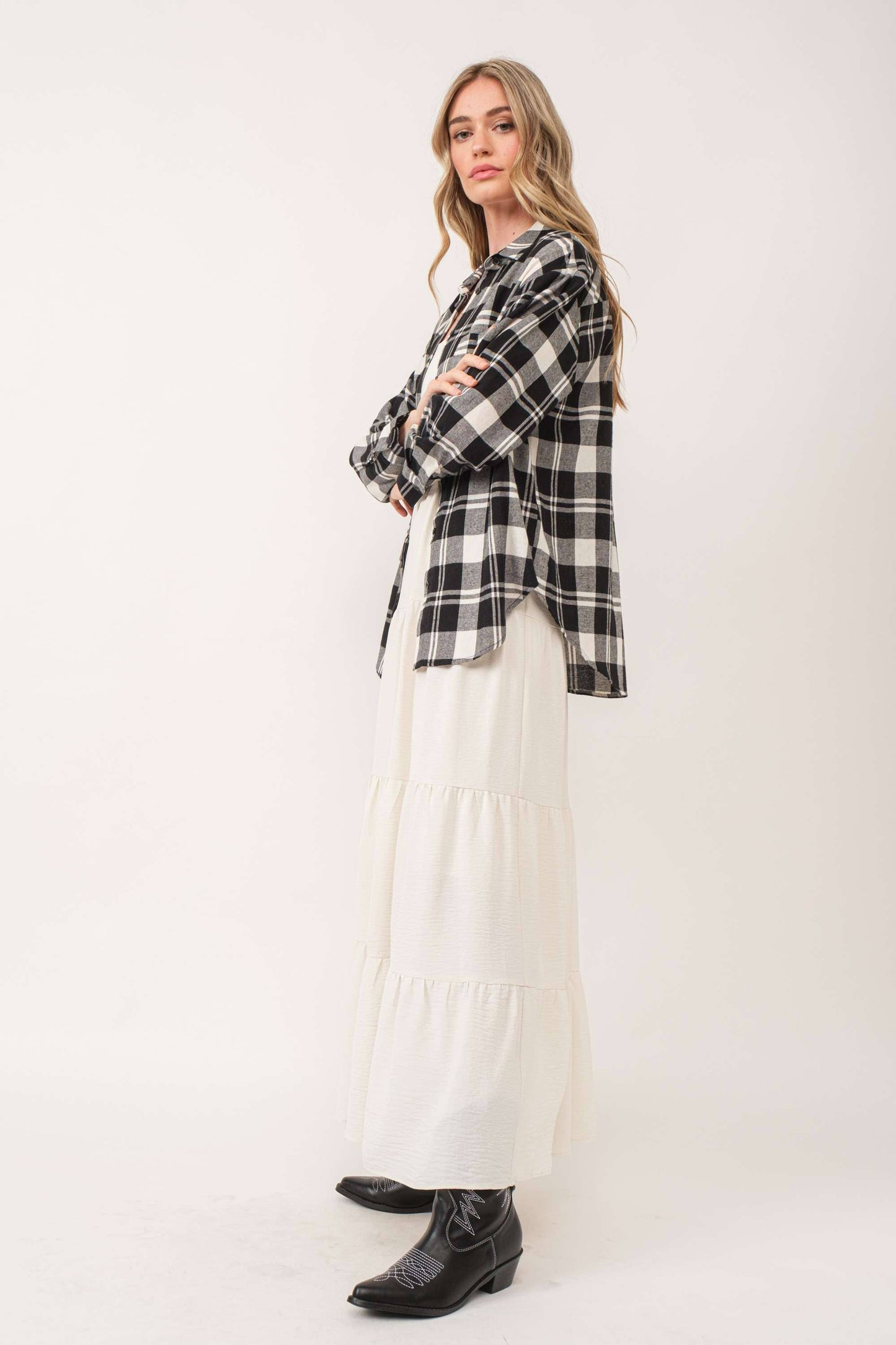 b&w plaid button-down