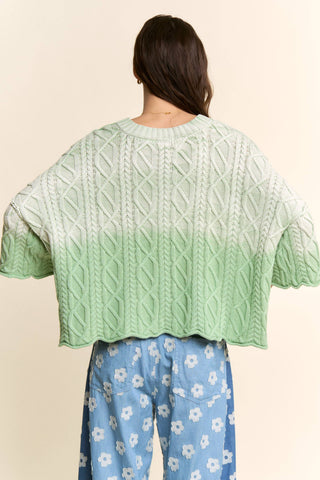 ombré mint cable knit sweater
