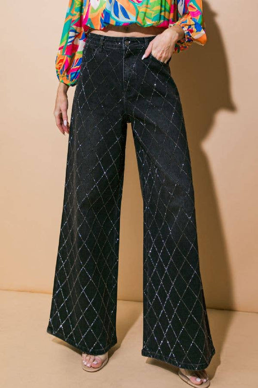 black bedazzled denim pants