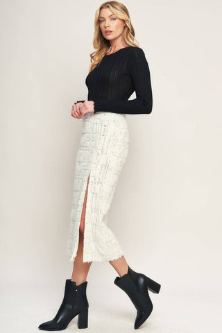 winter white woven midi skirt