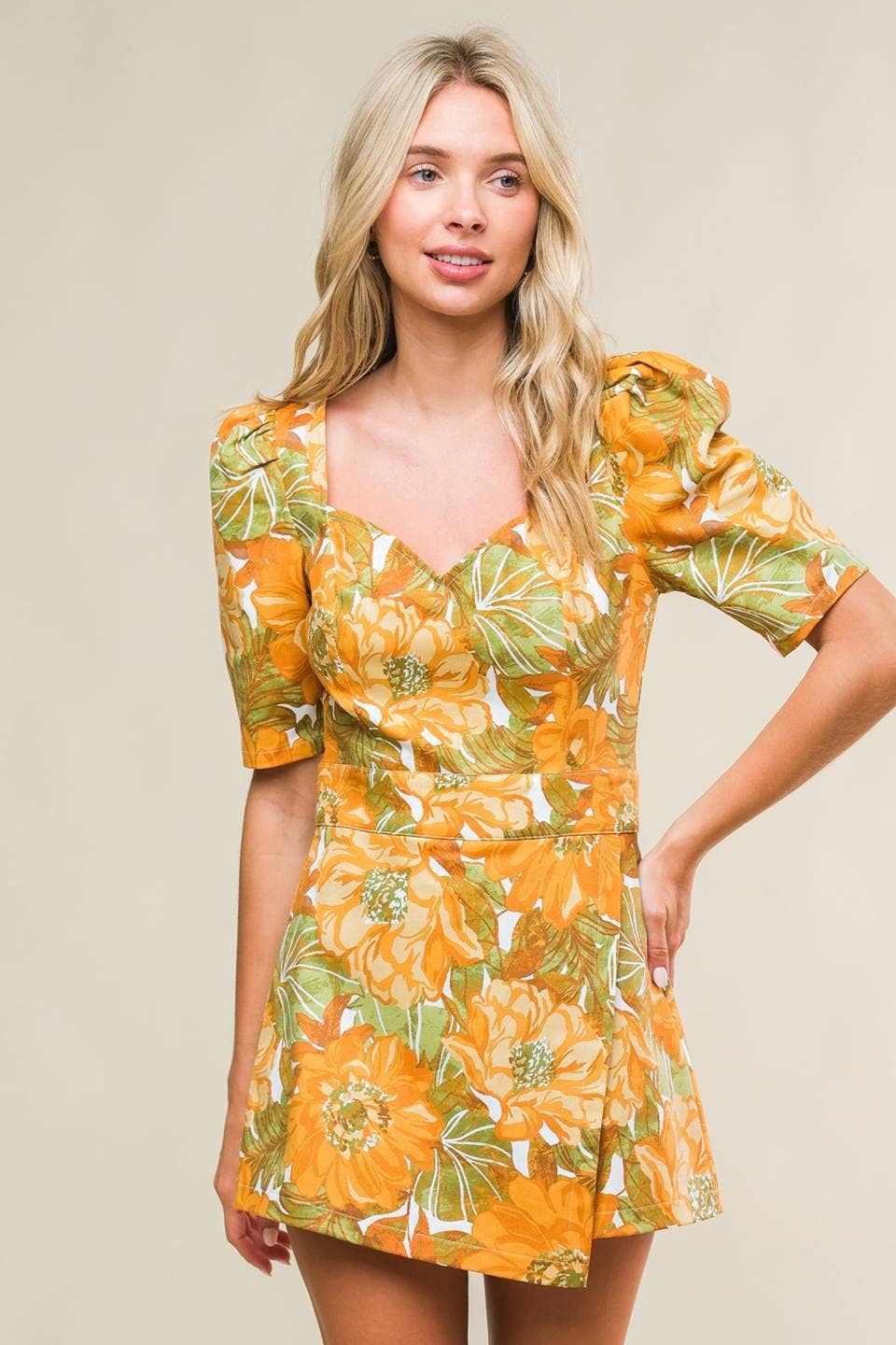 rust+olive floral romper