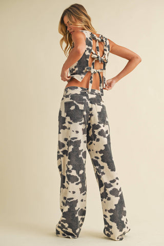 denim cow print set