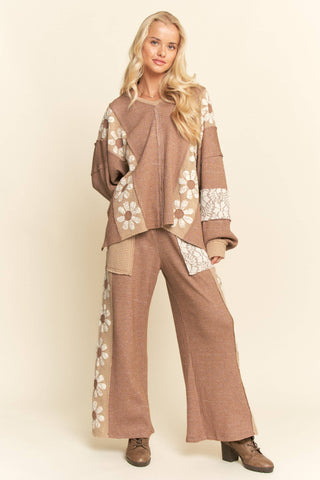 floral lace waffle knit top