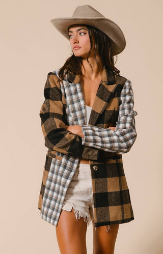 black + tan buffalo plaid blazer