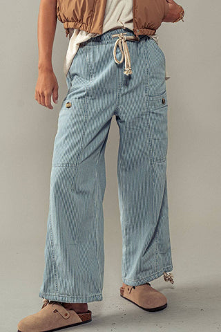 denim pinstripe cargos