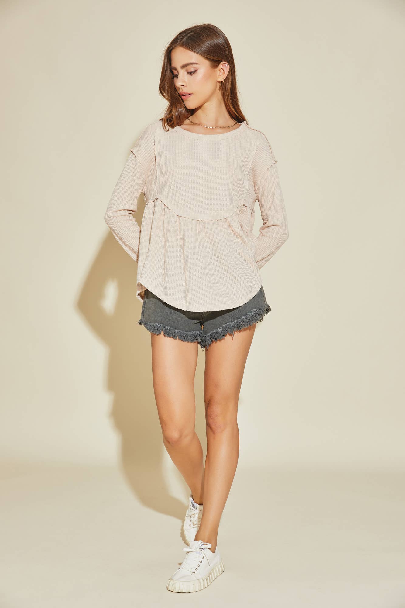 beige waffle knit blouse