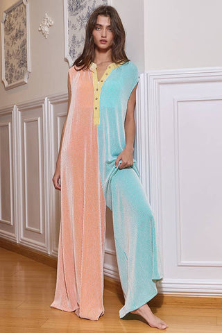 orange + aqua ribbed jumpsuit