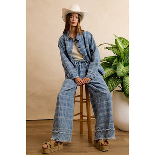 frayed wide-leg denim pants
