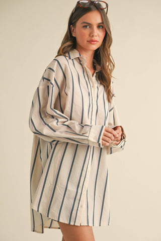 taupe button-down shirt dress