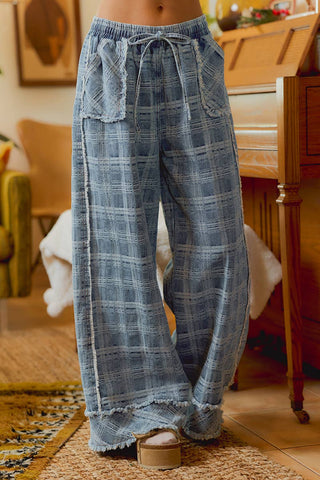 frayed wide-leg denim pants