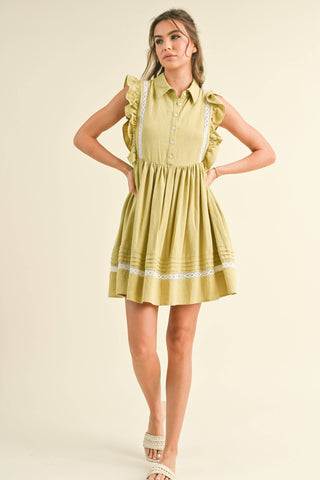 dusty lime flutter sleeve dress