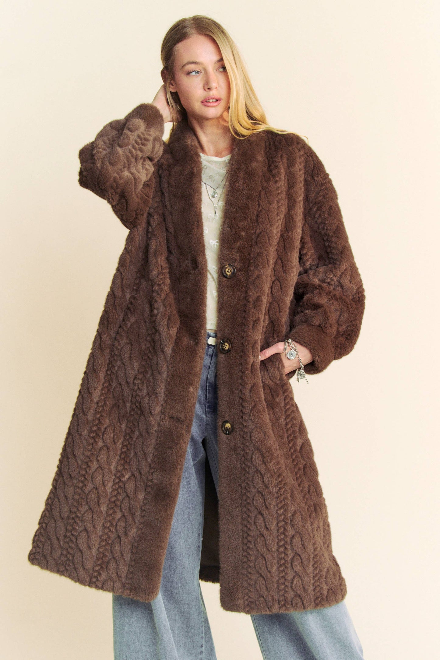 fuzzy fur long coat