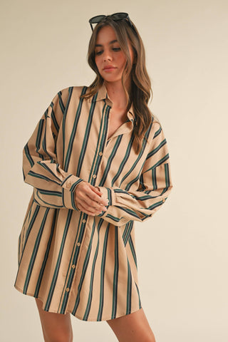 taupe button-down shirt dress