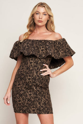 mocha jacquard mini dress