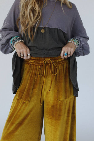 marigold velvet wide leg pants