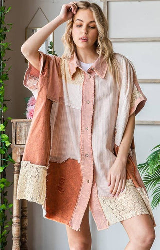 peach + clay mineral wash shirt dress