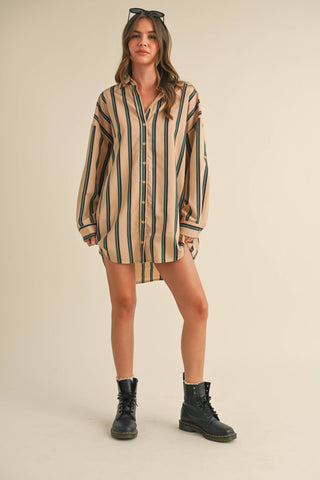 taupe button-down shirt dress