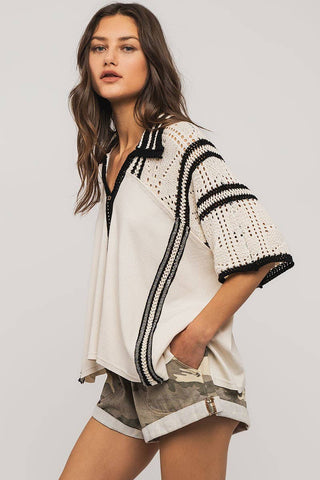 crochet lace button-down