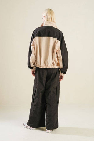black/camel colorblock windbreaker
