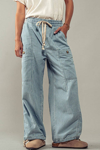denim pinstripe cargos