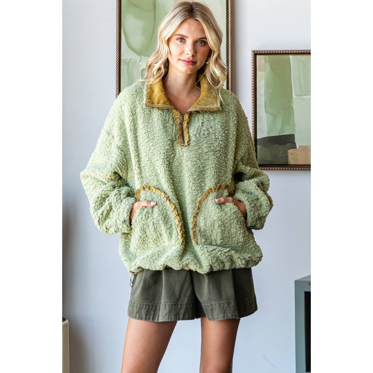 sage sherpa pullover