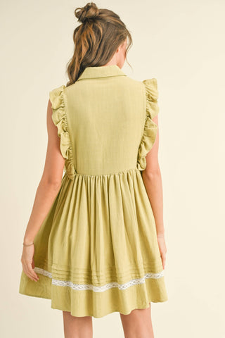 dusty lime flutter sleeve dress