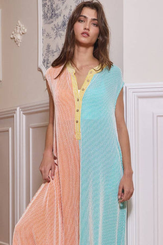 orange + aqua ribbed jumpsuit