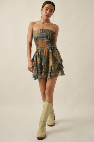 PRE-ORDER (ETA 5/27) patchwork print chiffon mini dress