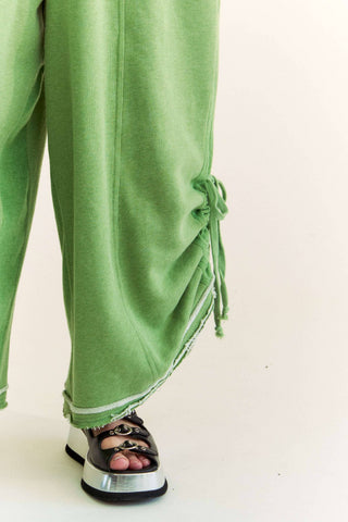 sage ribbed + ruched jumpsuit