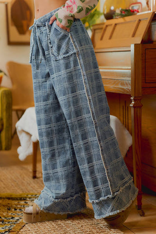 frayed wide-leg denim pants
