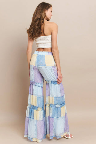 patchwork print palazzo pants