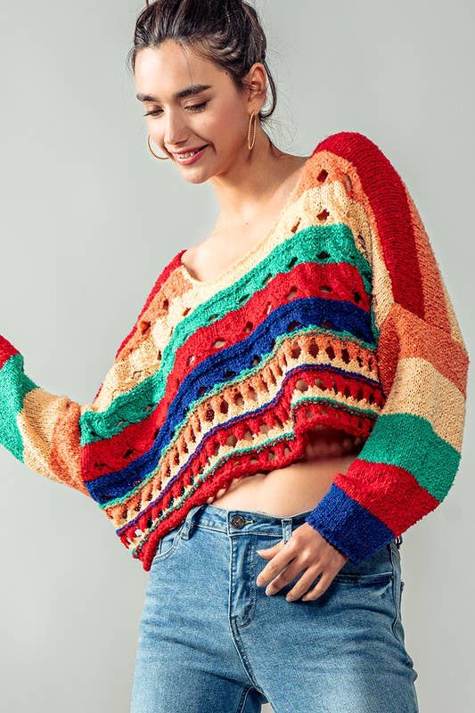 rainbow cut rug crop sweater