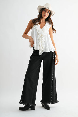 black denim studded pants