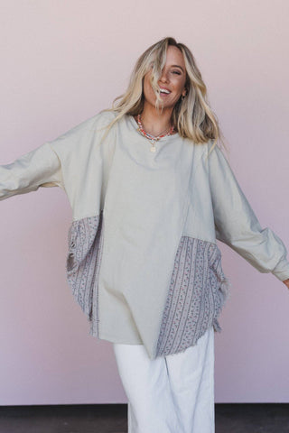 sage print contrast top