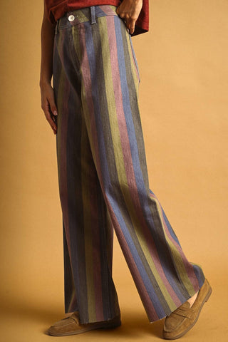 striped faded denim pants