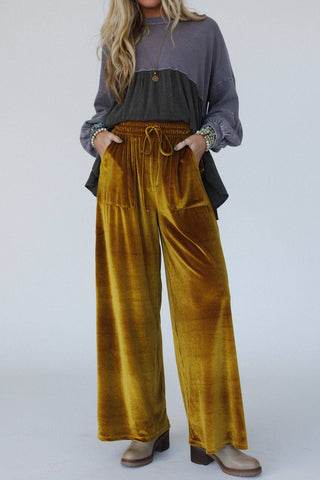 marigold velvet wide leg pants