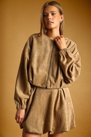 caramel suede bubble skirt