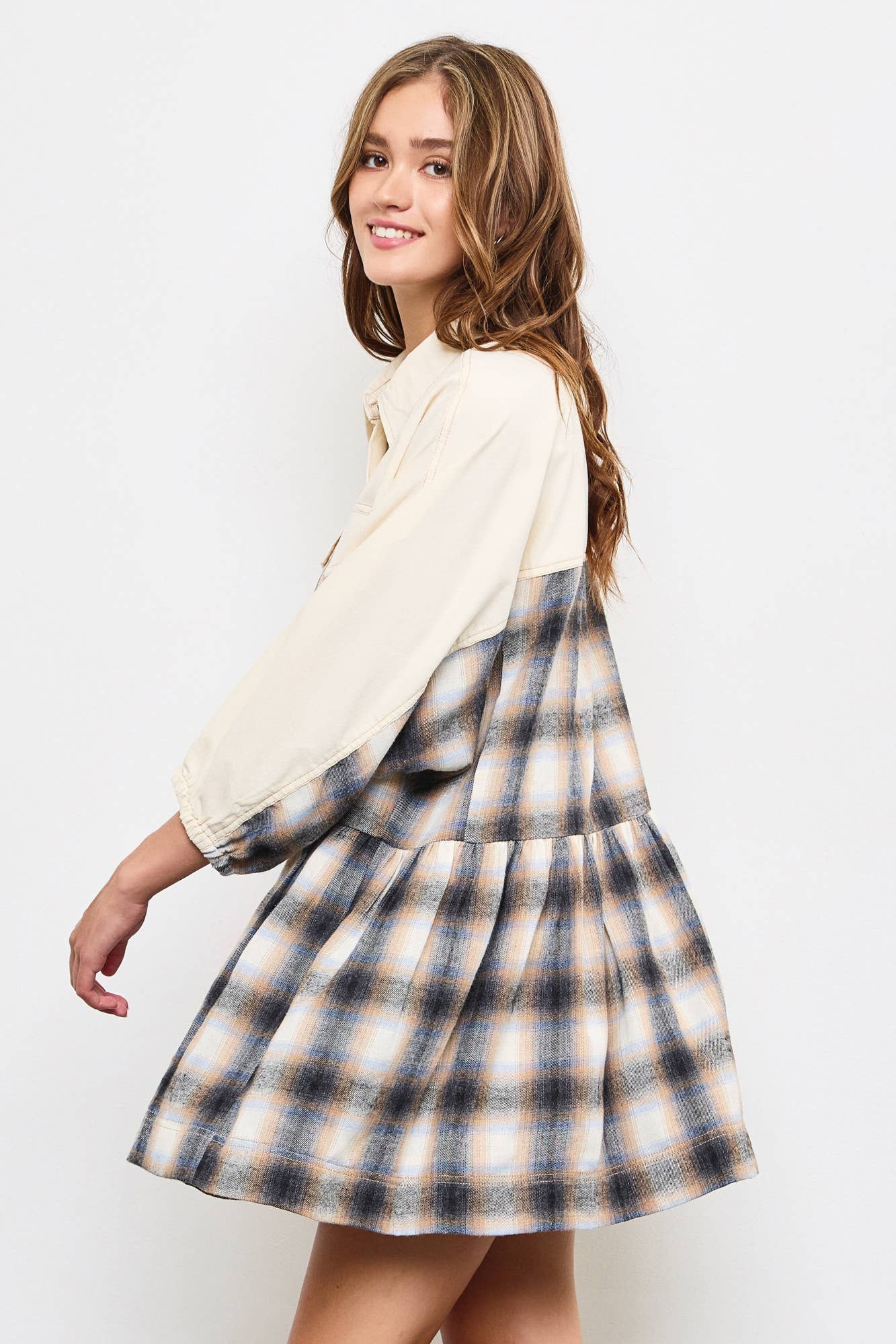 plaid button-down dress