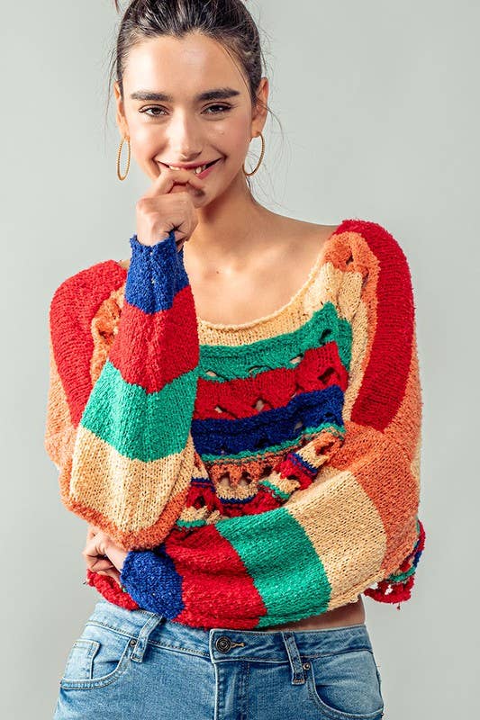 rainbow cut rug crop sweater