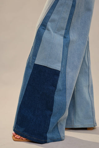 high rise super wide leg color block jeans