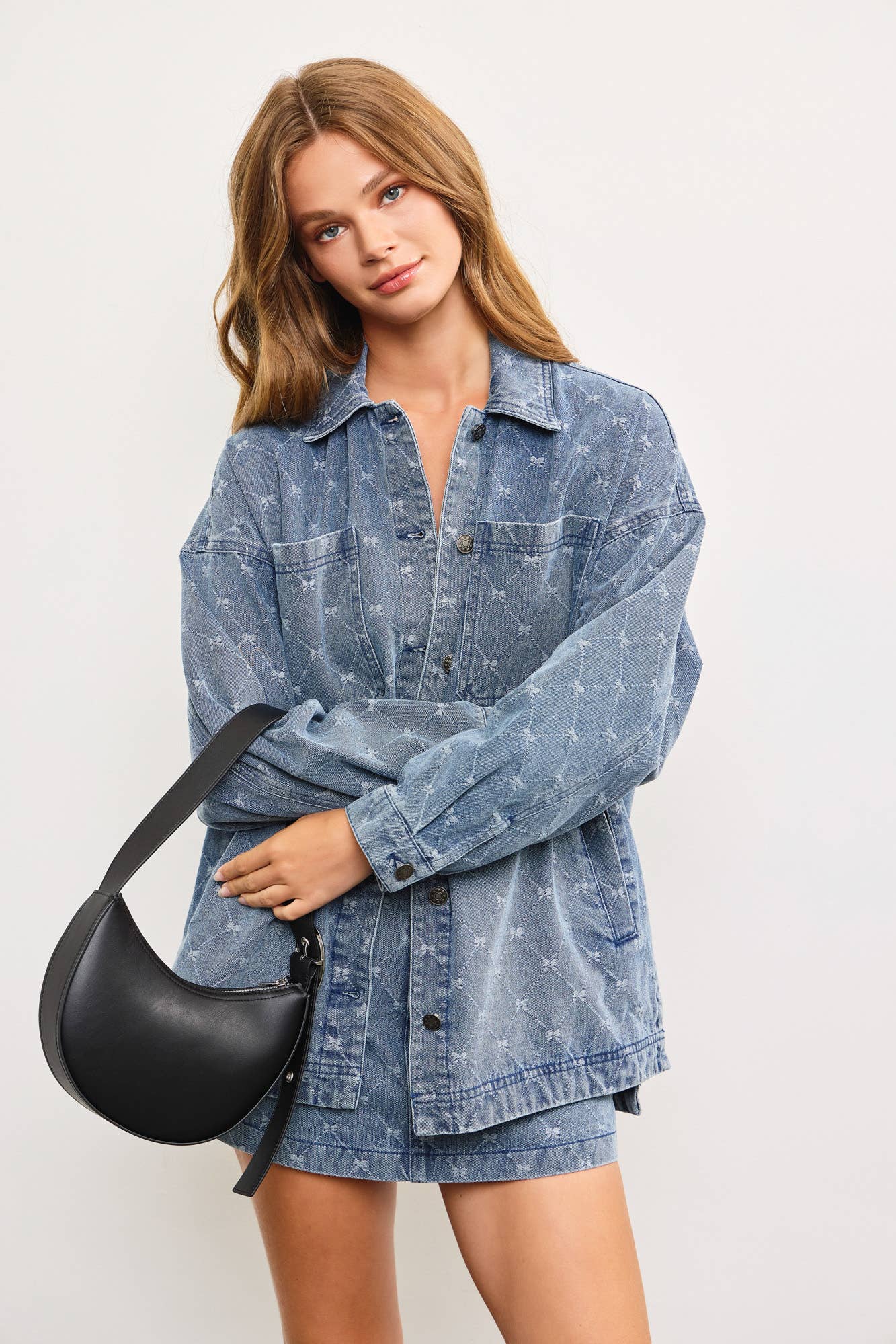 diamond ribbon denim shacket